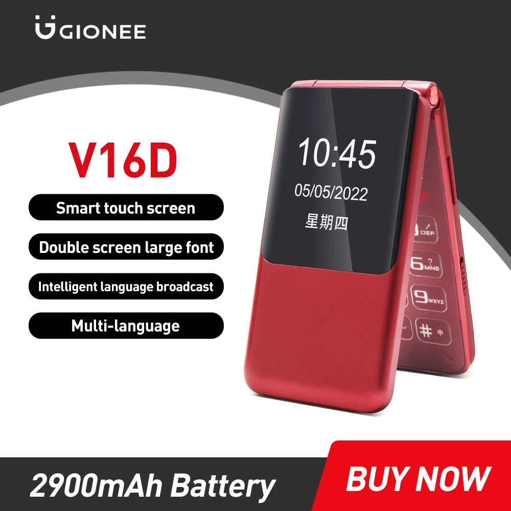 GIONEE Большой кнопочный 4G флип-телефон 2 Гб 16 Две sim-карты раскладушка сенсорный