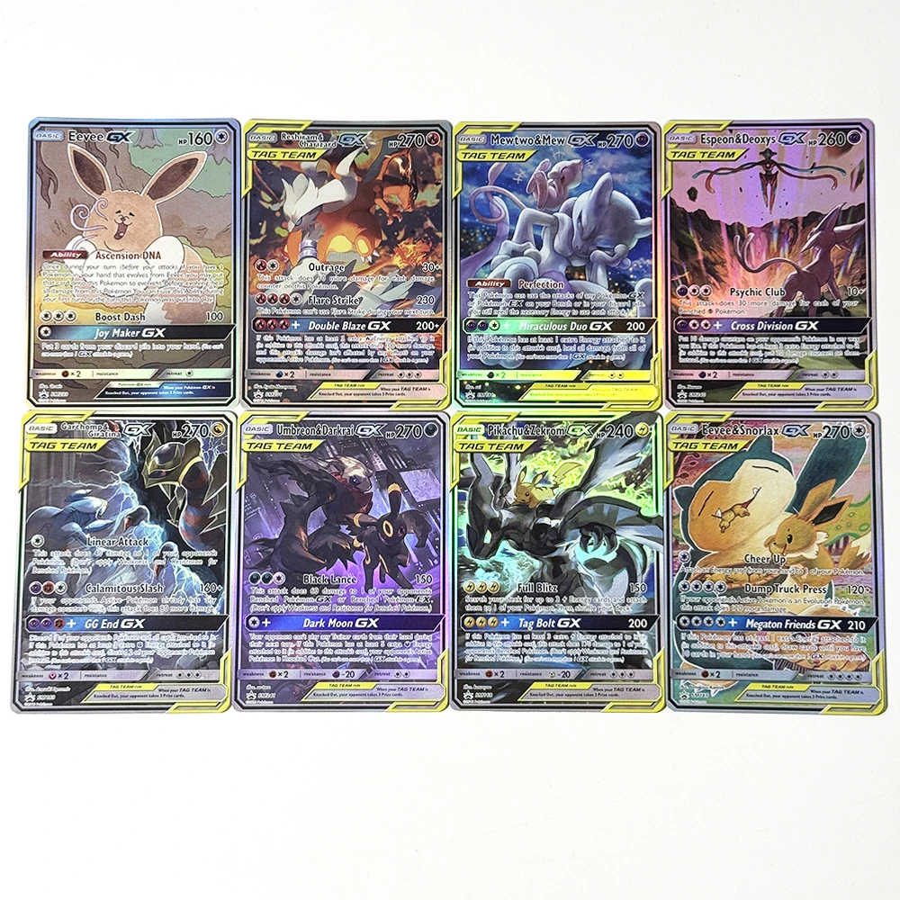 Фото Игровые карты PKM GX PTCG (прокси-карты) Eevee & Snorlax/Espeon & Deoxys/Gardevoir & Sylveon/Gengar & Mimikyu/Magikarp & Wailord/Pikachu & Zekrom/GX №3