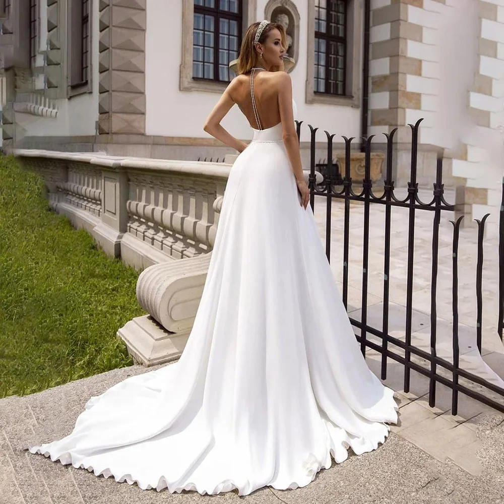 Женское свадебное платье-трапеция с открытой спиной без рукавов |