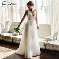simple boho wedding dress a line backless tank sleeve bridal gown deep v neck bride dresses white ivory vestidos de novia 2022