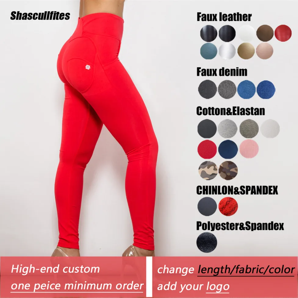 Shascullfites Tailored High Waist Stretchy Tummy Control Leggings Red Anti Cellulite Leggings Solid Color