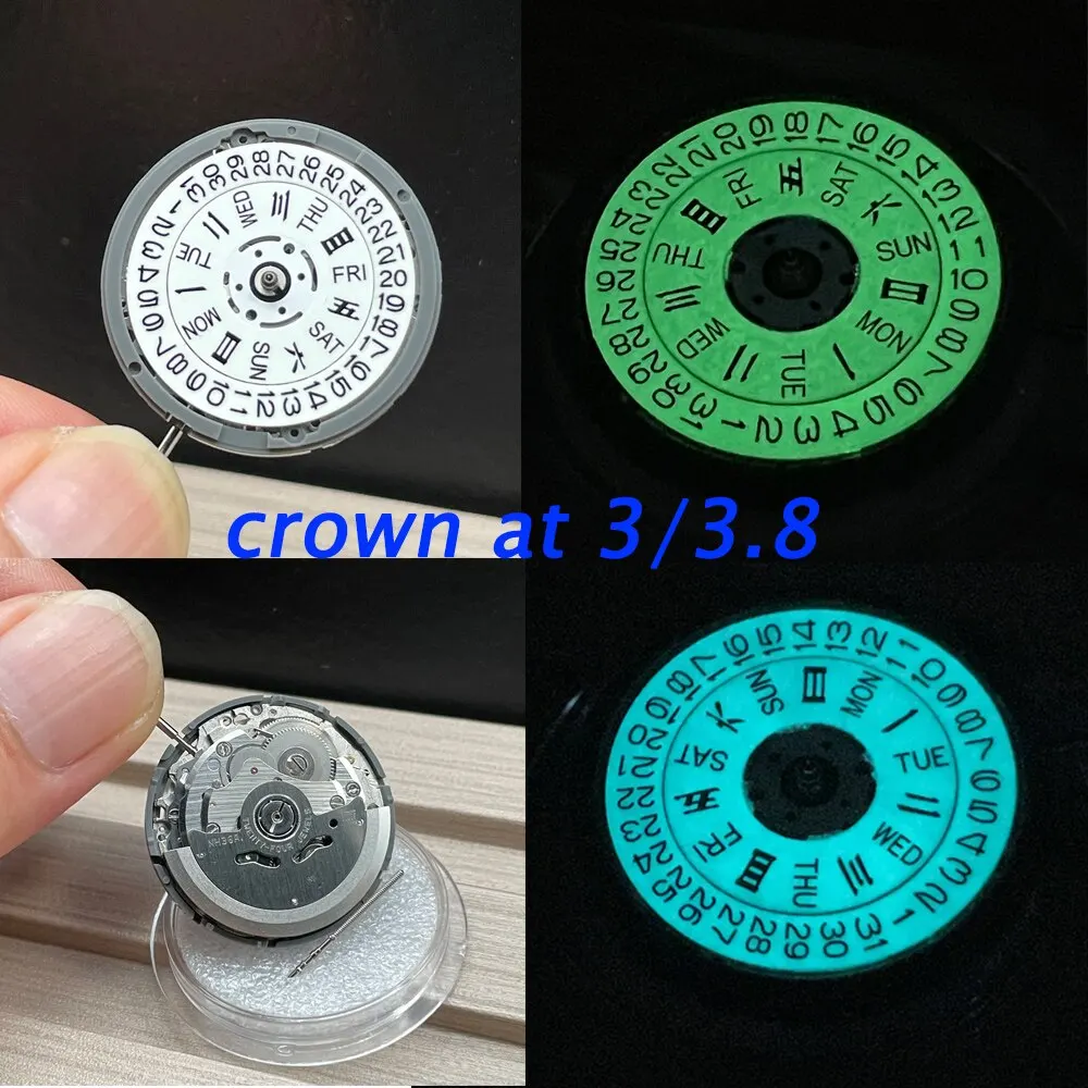 

Green Blue Luminous NH36A Watch Movement Original 24 Jewels Japan Mechanism Crown at 3/3.8 o'clock Weekday Date Repair Tool Kit