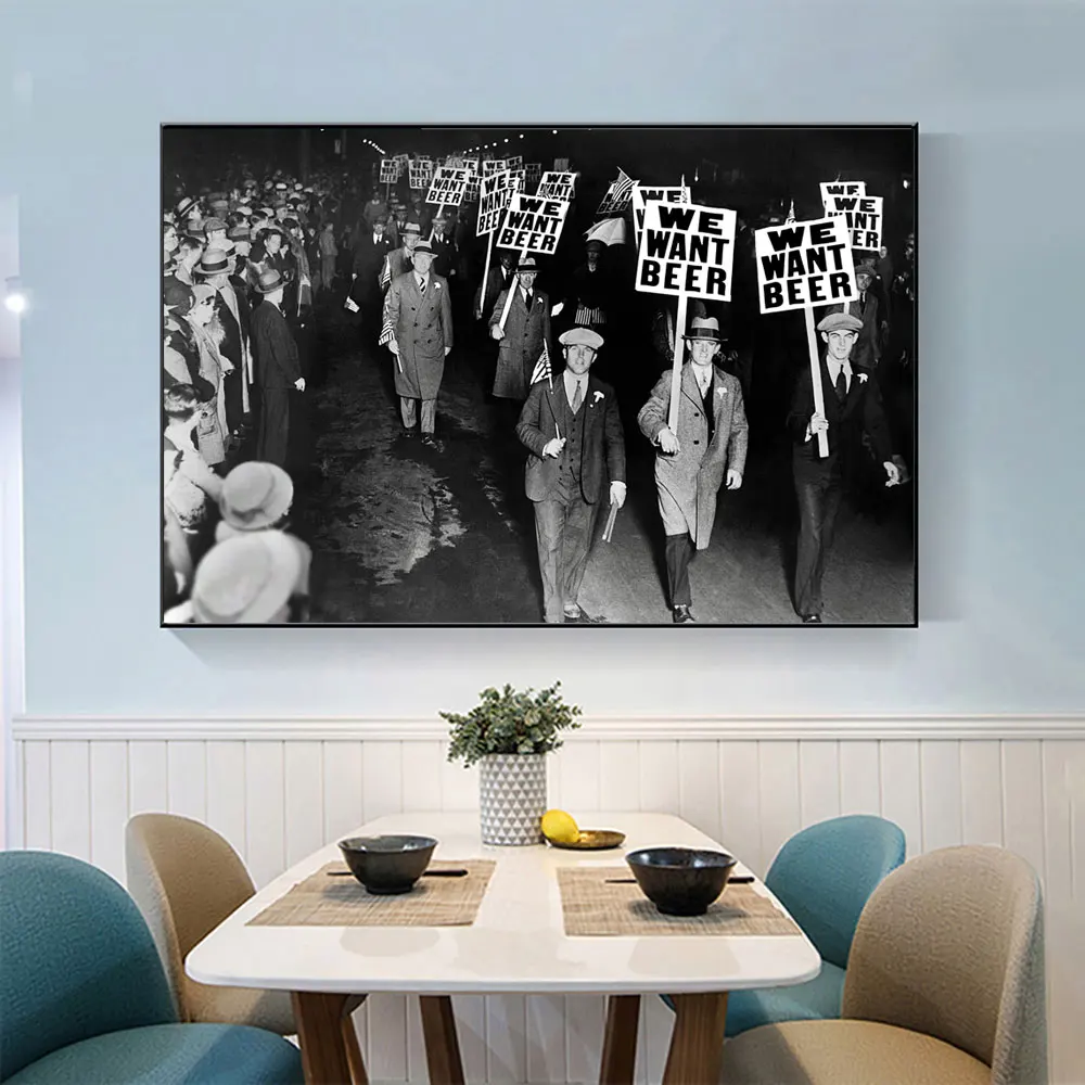 

Vintage 1932 Photo We Want Beer New York City Street Old Poster Canvas Print Wall Art Painting for Bar Game Room Wall Art Decor