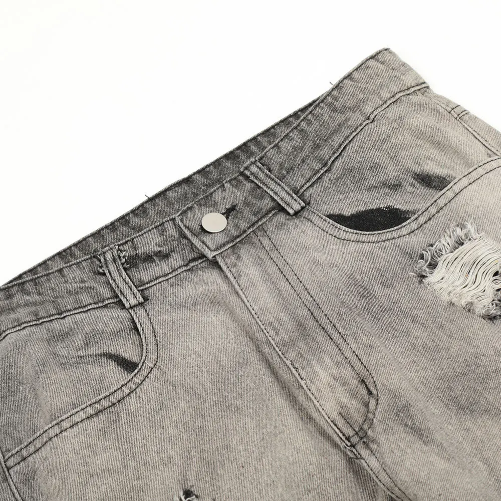 Gradient Tie-dye Straight Jeans Pants With Hole Ripped Aesthetic Denim Trousers For Men Women Loose Casual Washed Streetwear