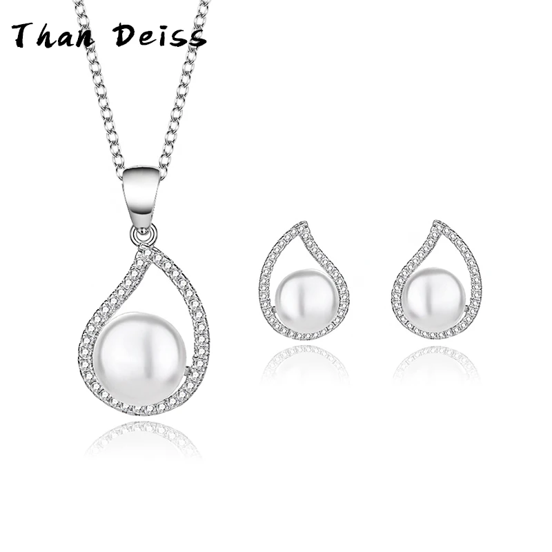 

S925 Sterling Silver Drop-Shaped Simple Earrings Necklace Female Jewelry Two-Piece Set High Bright Pearl