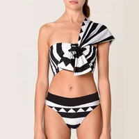 2022 new v neck one shoulder striped fashion bikini swimsuit fashion matching slim bikini backless highwaist seamless stitching