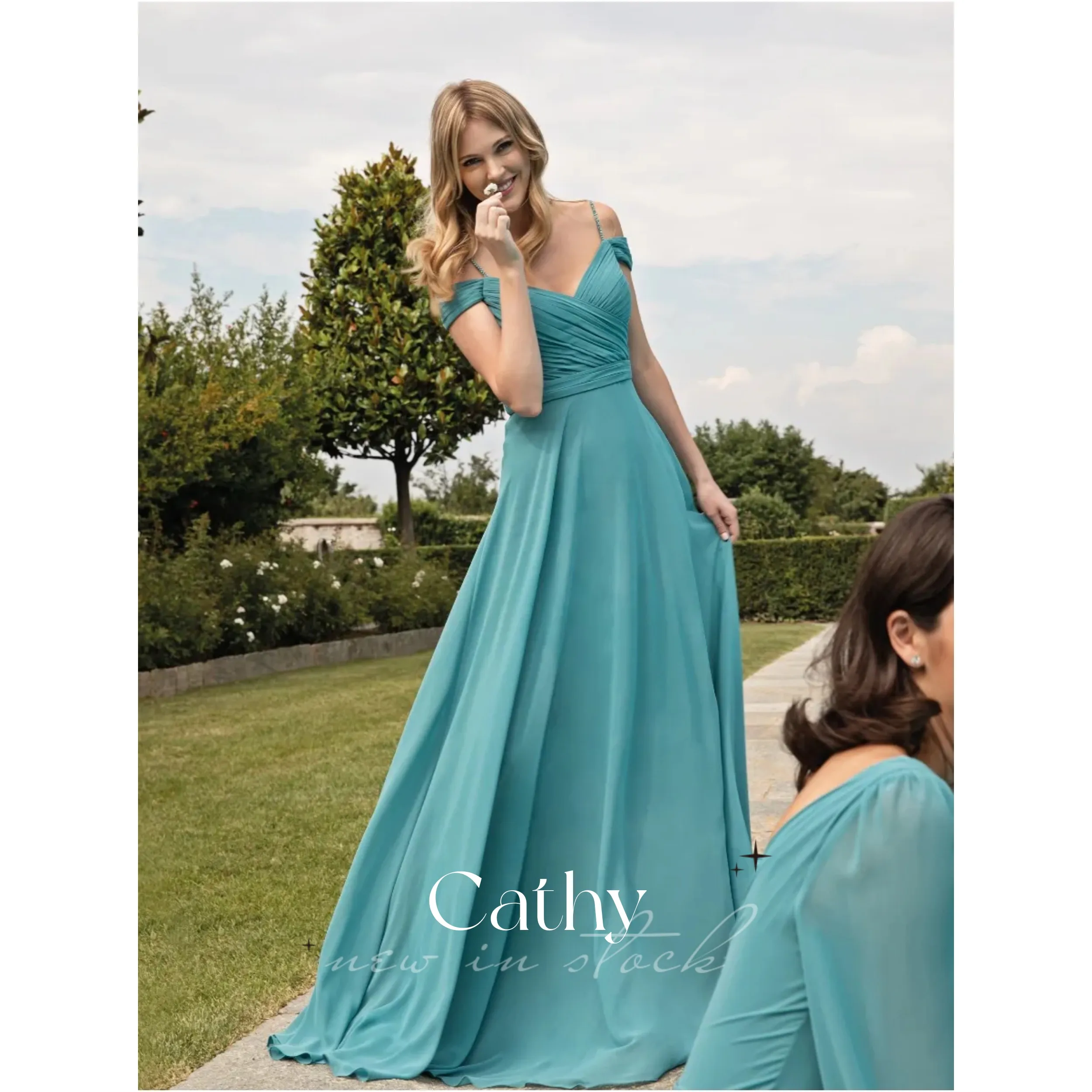 

Cathy Blue Chiffon Evening Dresses Off Shoulder Sweetheart Bridesmaid Prom Dress Cocktail Party Dress Custom Vestidos De Fiesta