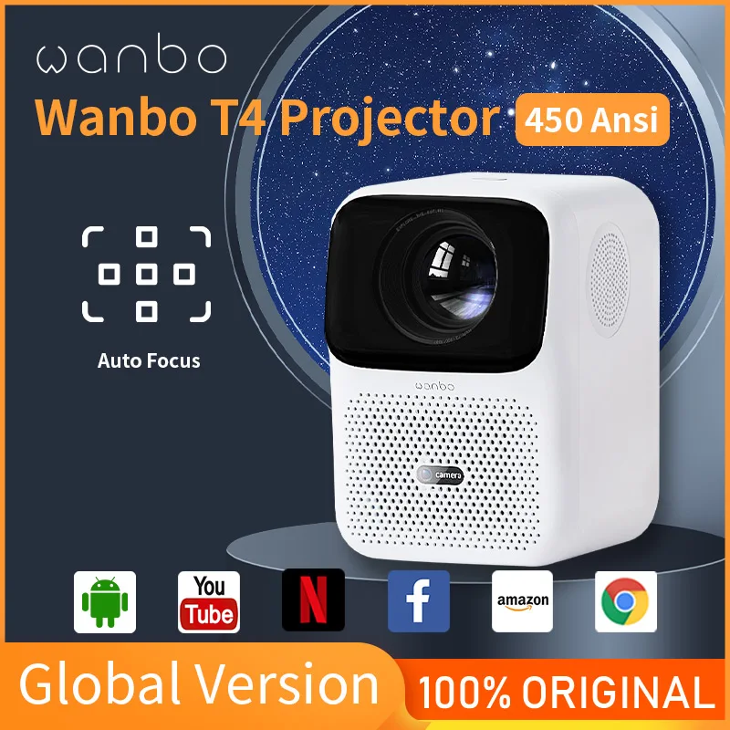 

Wanbo T4 Projector Android 9.0 Full HD 4K Projector 1920*1080P 450 Ansi Lumens Auto Focus Keystone Correction Home Outdoor Movie