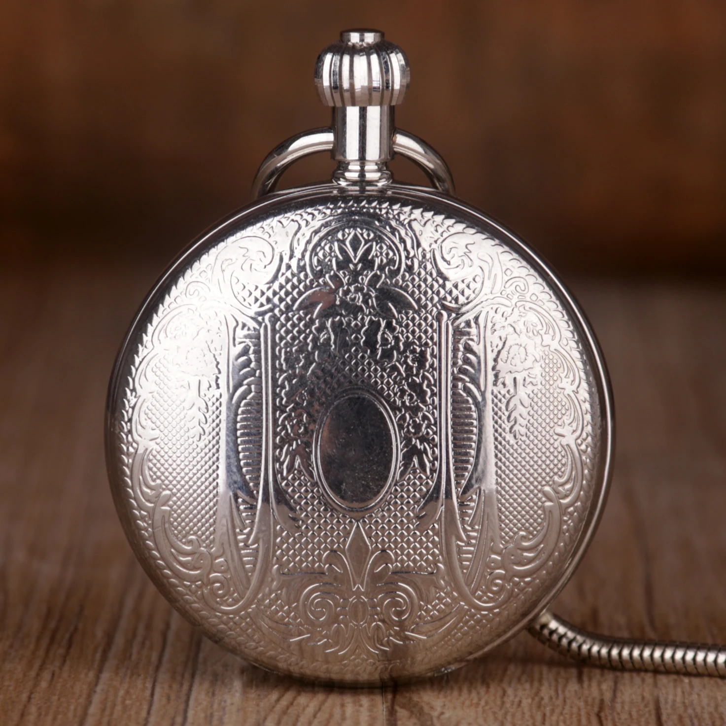 Silver Stainless Steel Men Fashion Casual Pocket Watch Hand Wind Mechanical Male Steampunk Pocket Fob Chain Watches