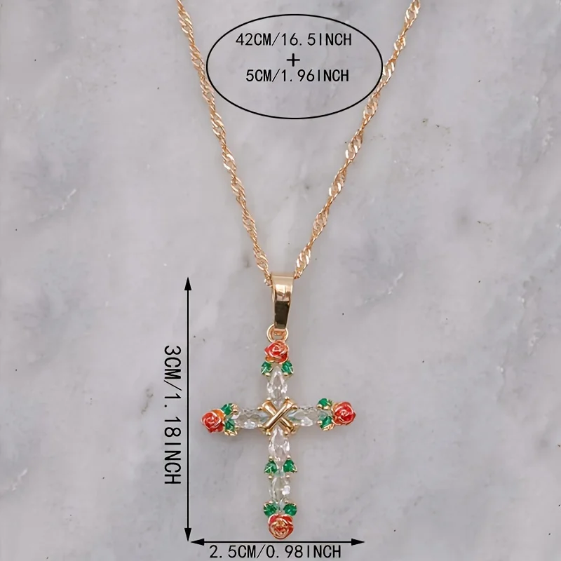1 шт. женское ожерелье с подвеской в виде креста и розы