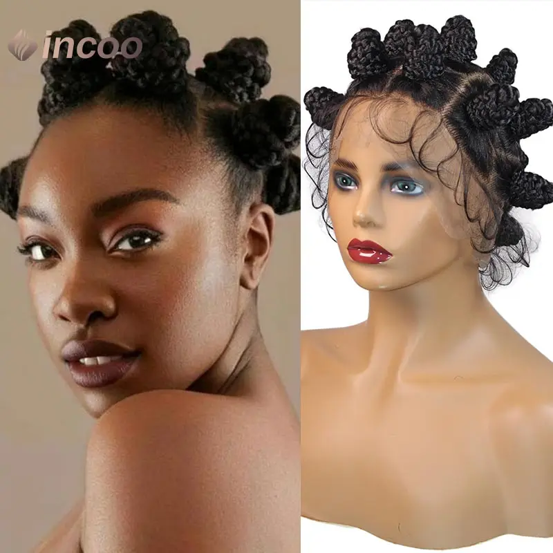 Синтетические кружевные передние парики Короткие косички с крючком 360