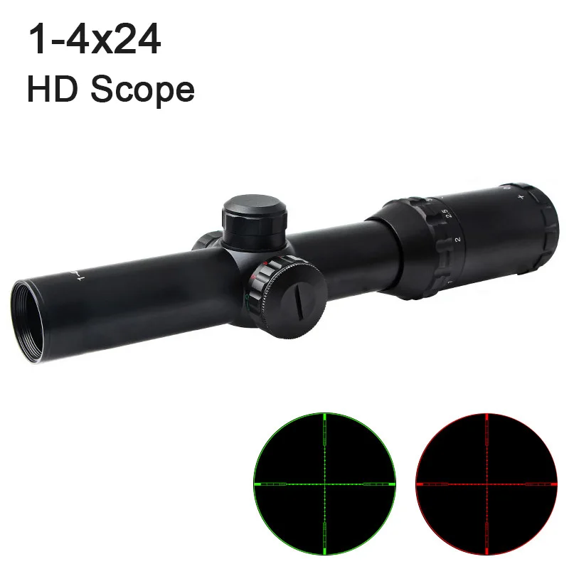 Mira Telescópica HD 1-4x24IR красная/зеленая подсветка Сетка Тактическая ар15 прицел для винтовки аксессуары для страйкбола охота оптический прицел
