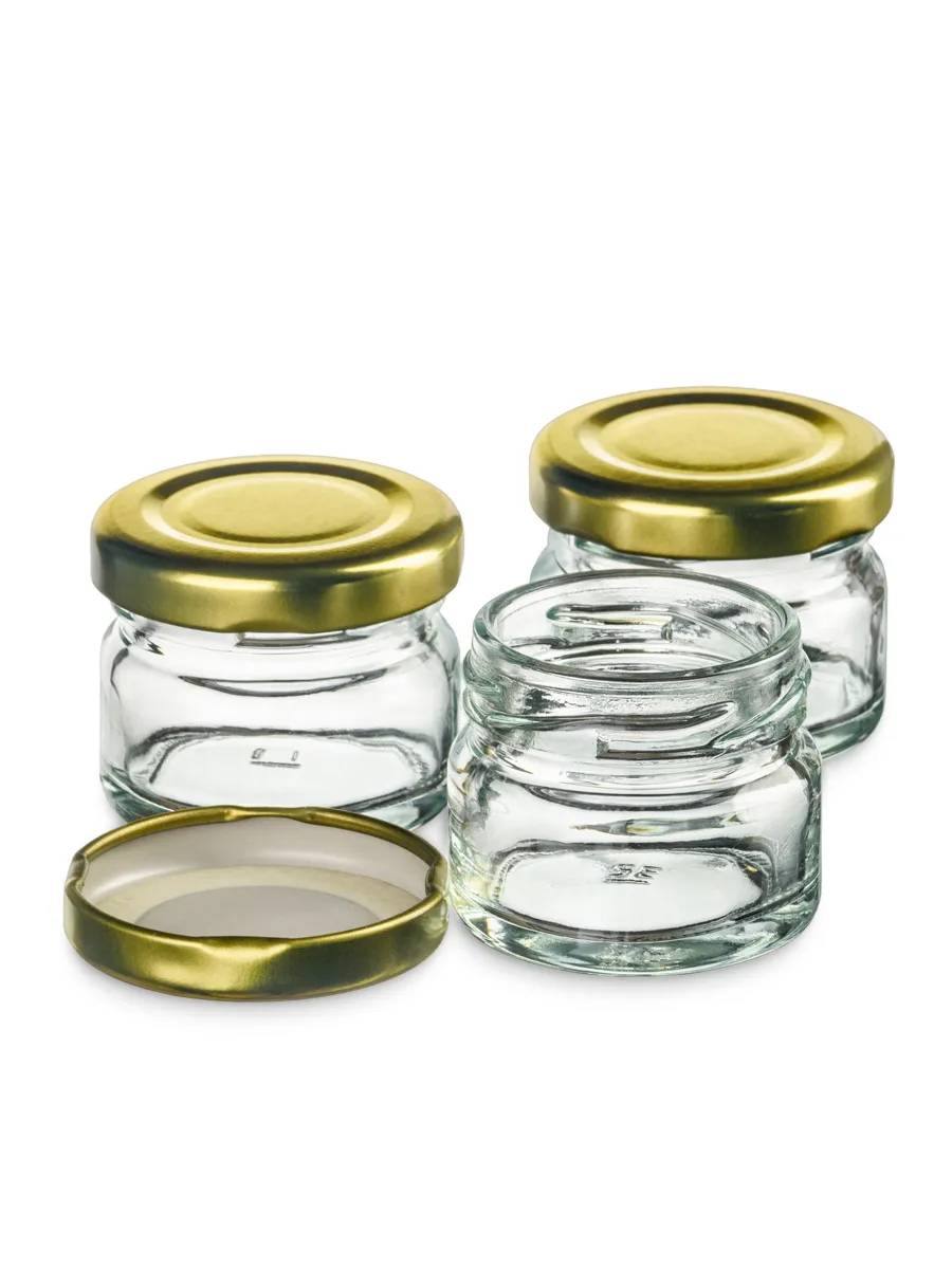 Банка 25 мл стеклянная круглая с крышкой. Набор 3 штуки.