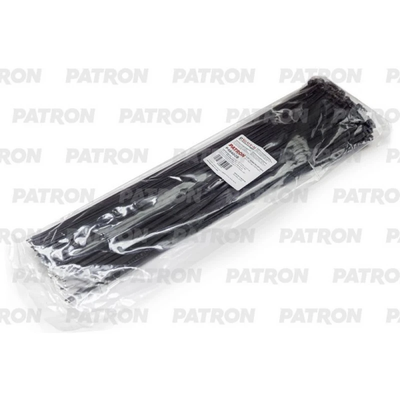 Комплект пластиковых хомутов 4.8 х 400 мм 100 шт нейлон черные PATRON P48400B Хомуты