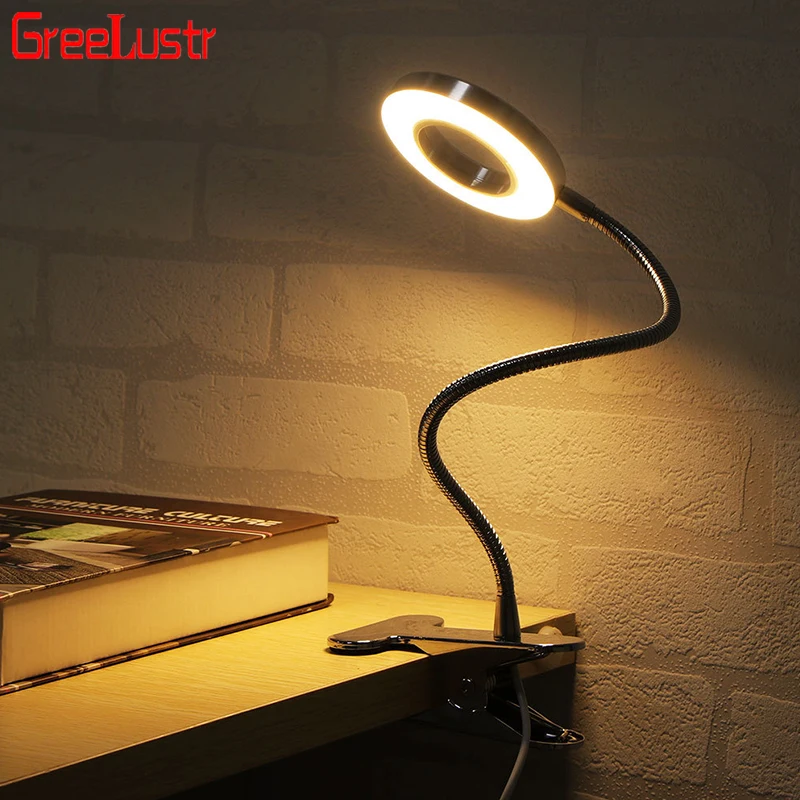 

USB LED Clip Desk Lamp Reading Dormitory Lights Eye Caring Bedside Table Lamp 3 Lights Modes Lighting Fixtures for Work Makeup