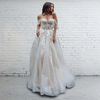 a line sweetheart hy304 wedding dress for women short sleeves floor length lace luxury bridal princess gowns vestidos de novia