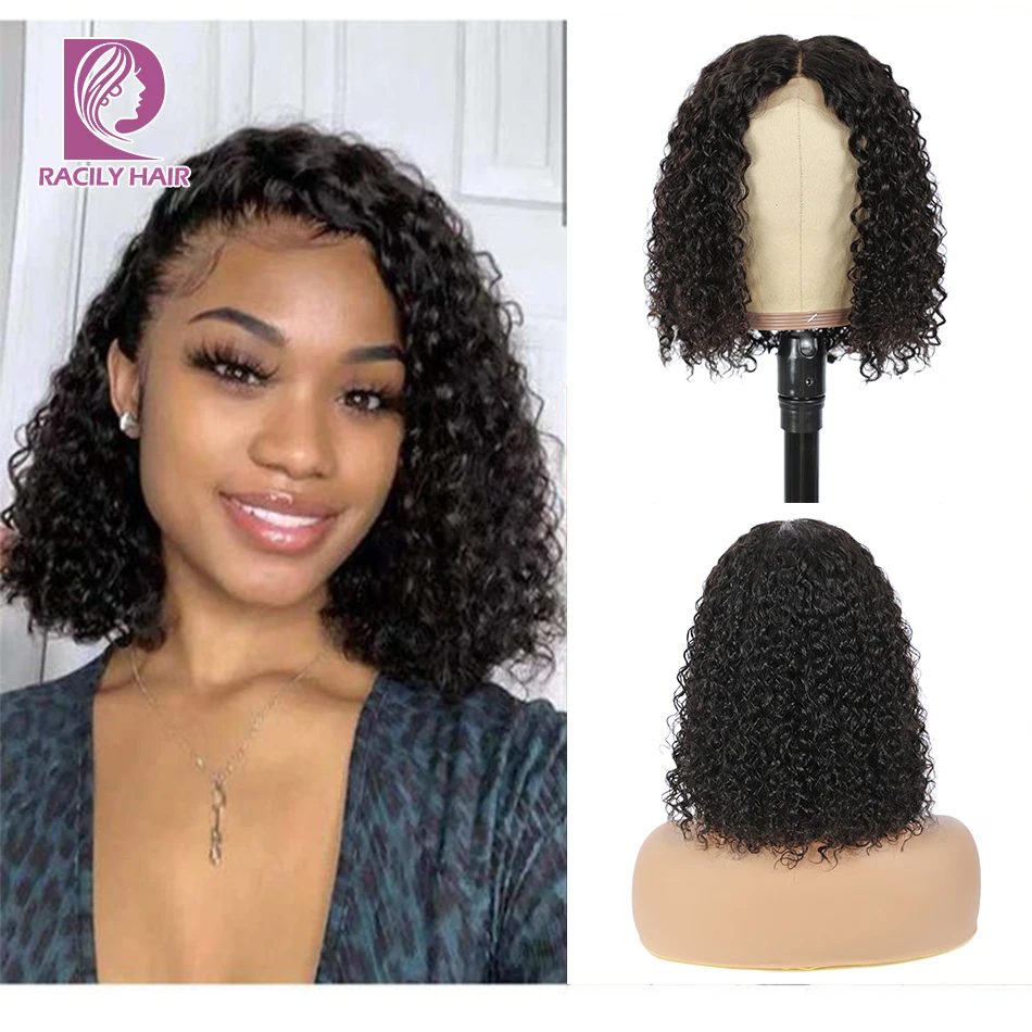 Afro Kinky Curly Middle Part Wig Lace Closure Human Hair Wigs Natural Black Color 4x4 Lace Wig Brazilian Remy Curly Hair Wig