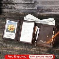 contacts genuine leather men wallet luxury designer rfid multi functional small trifold wallets male purse coin card holder
