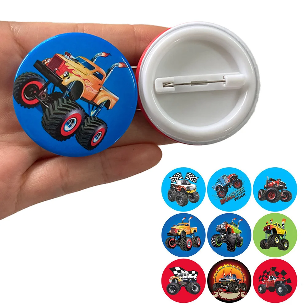 

12Pcs Monster Truck Party Favors Supplies Kids Race Car Birthday Decorations Pinback Buttons Pins Badges 44mm