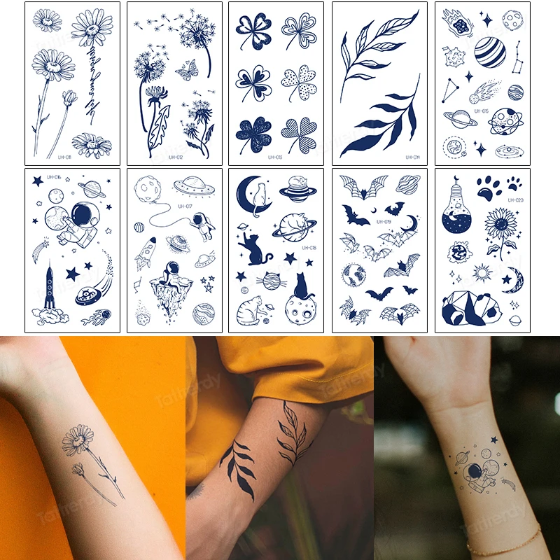 

10Pcs/set Waterproof temporary tattoo DIY small fresh juice herbal tattoo stickers men and women hand tattoo stickers simple
