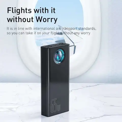 Power Bank Baseus 65W 30000mAh PD Быстрая Зарядка FCP SCP Портативное Внешнее Зарядное Устройство Для Смартфонов Ноутбуков