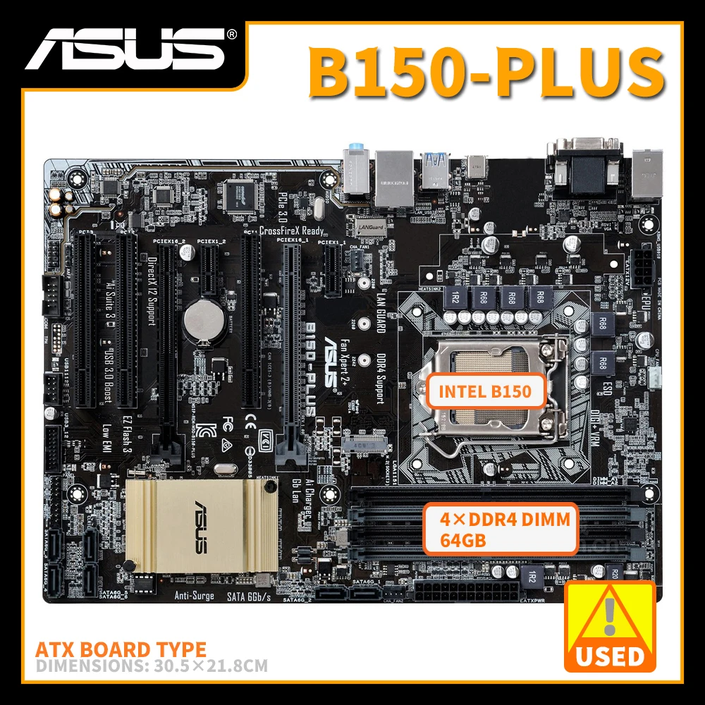 ASUS B150-PLUS 1151 Motherborad B150 Motherborad DDR4 64GB RAM Core i7 6700 i5 7500 CPU M.2 DVI PCI-E 3.0 6×SATAIII 4×USB3.0 ATX