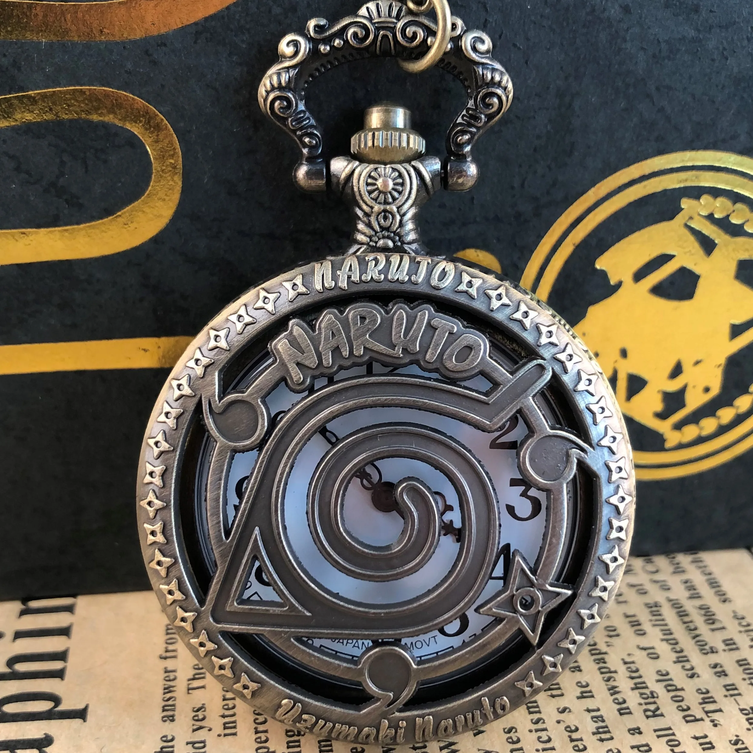 

Japanese Anime Movie Theme Pocket Watch Necklace Children Student Practical Clock Hollow Skeleton Pendant Gifts