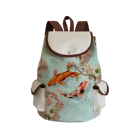 Хипстерский женский рюкзак с принтом рыбы, портативный рюкзак для карпа кои для студентов, повседневные вместительные школьные рюкзаки из льна на шнурке