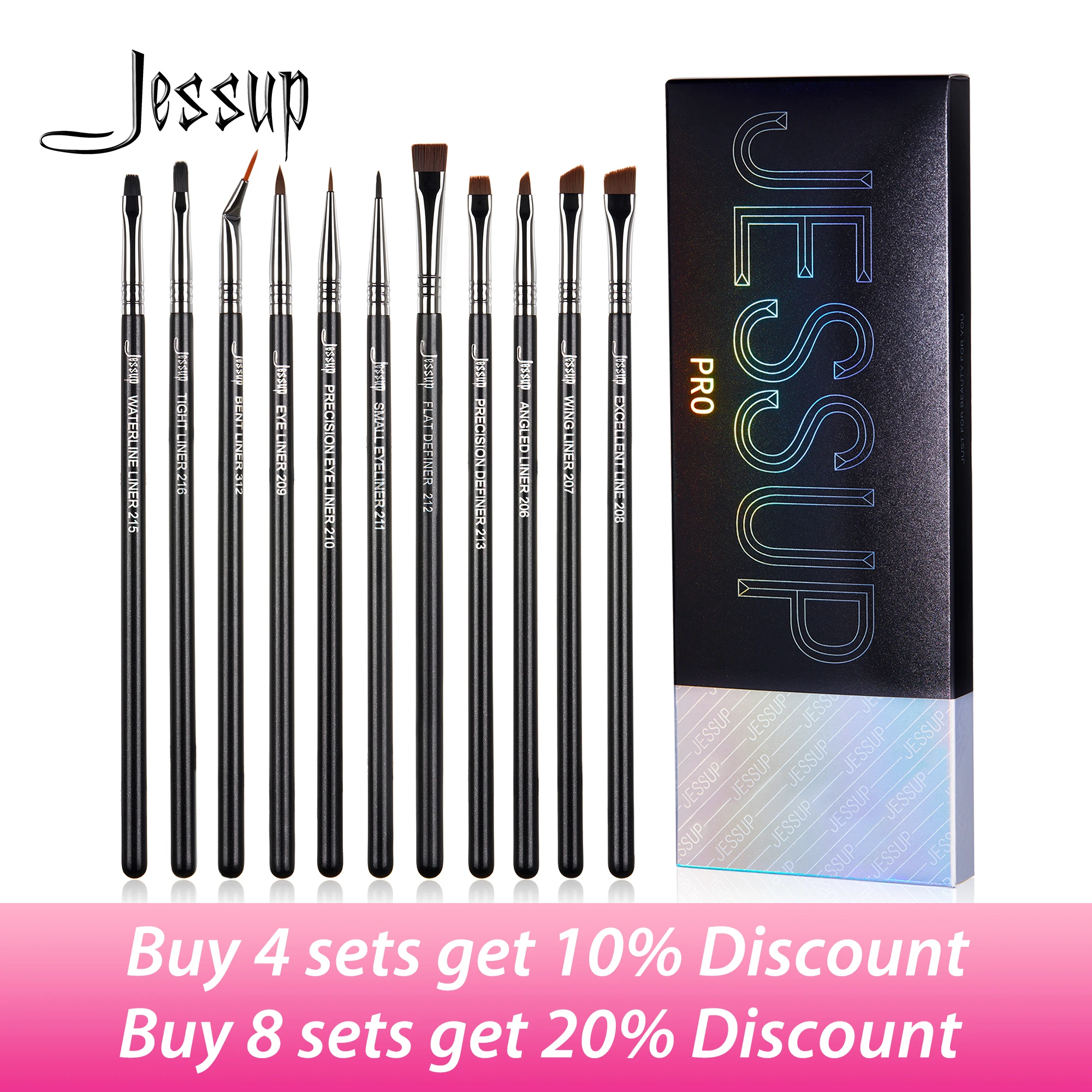 Jessup Eyeliner Brushes set,11pcs Professional Eyes Brushes Set ,Tapered Angled Flat Ultra Fine Precision Eyeliner Brush T324