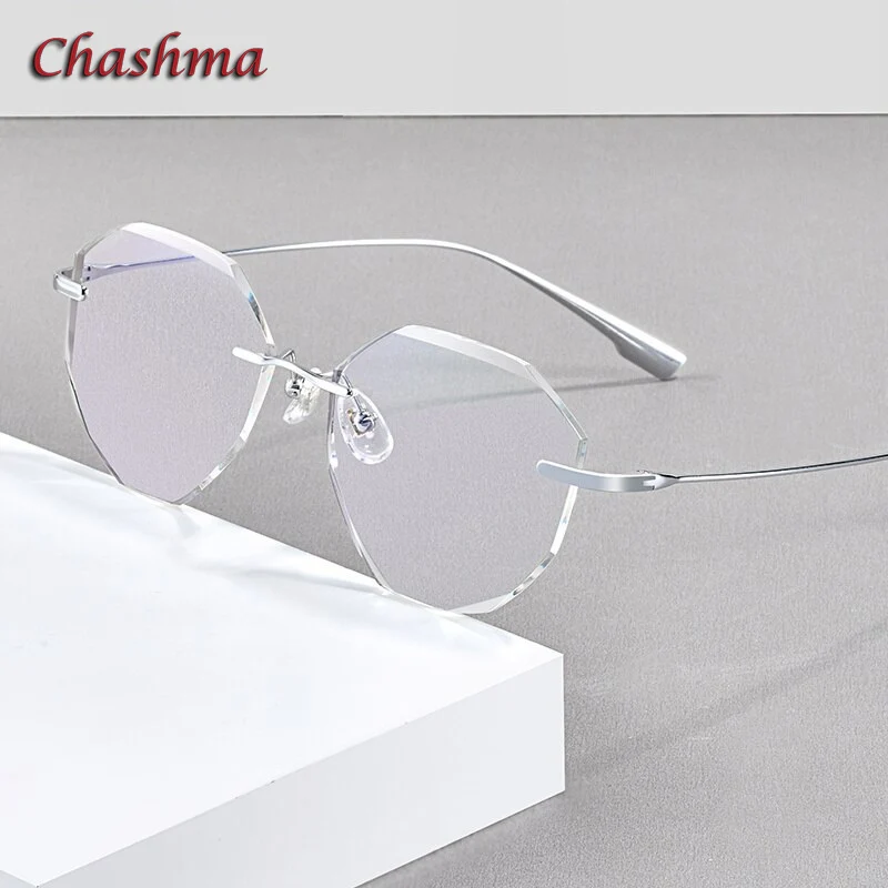Women Titanium Rimless Eyeglasses Sunglasses Tint Lenses Titan Glasses Frame Round Prescription Spectacles Customize Lenses