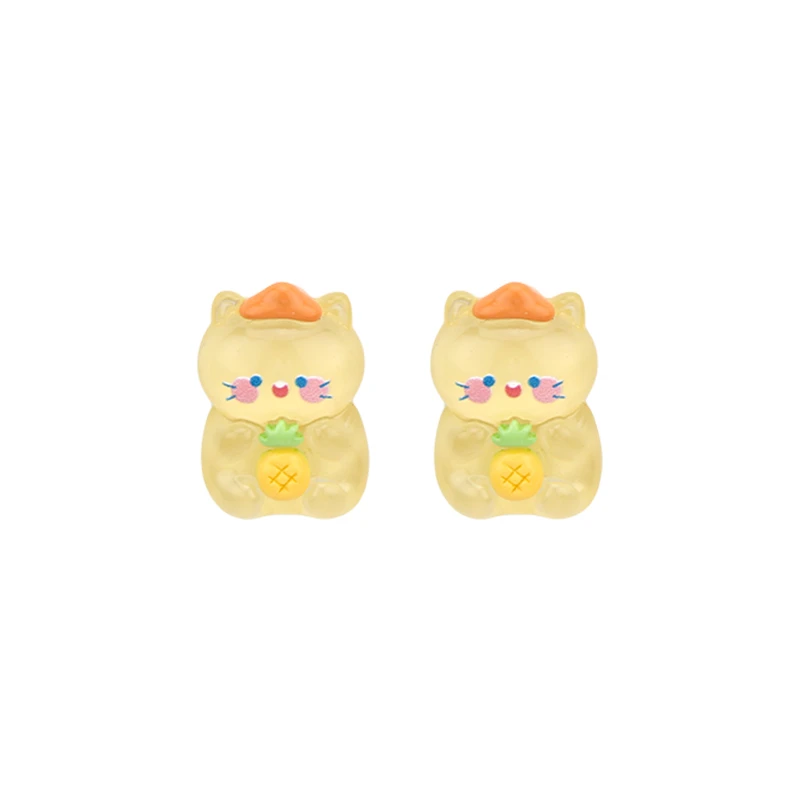 

Cute Cartoon Pineapple Fruit Cat Transparent Jelly Earrings Women Ear Studs