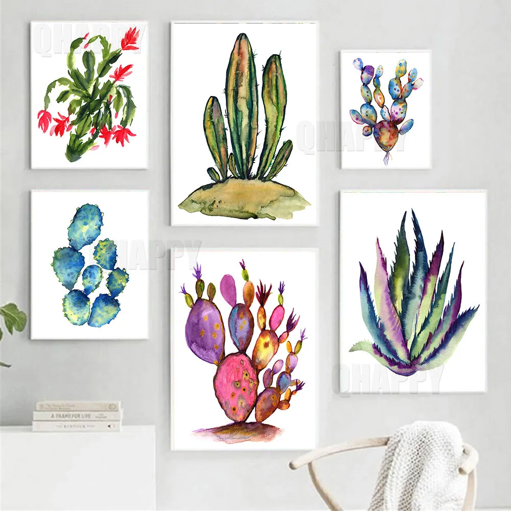 

Cactus Watercolor Wall Art Canvas Painting Agave Picture Colorful Botanical Printting For Livingroom Home Decor Nordic Poster