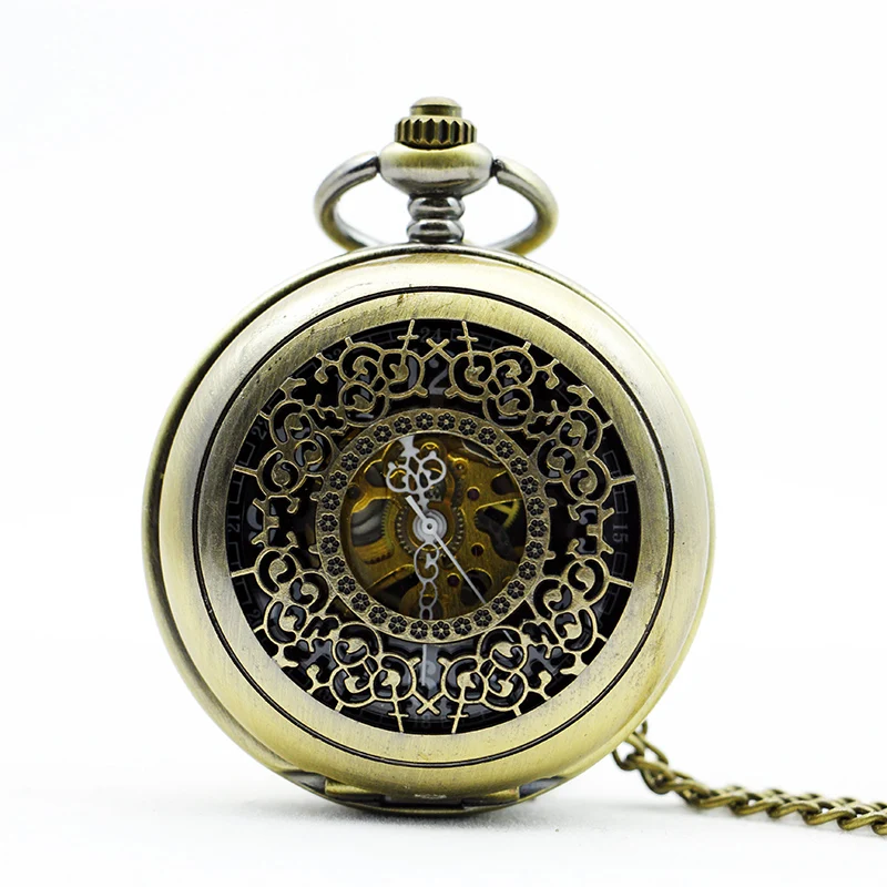 Mechanical Hollow Skeleton Vintage Pocket Watch Automatic Arabic Numerals Display Chain Necklace Pendant Gift карманные часы