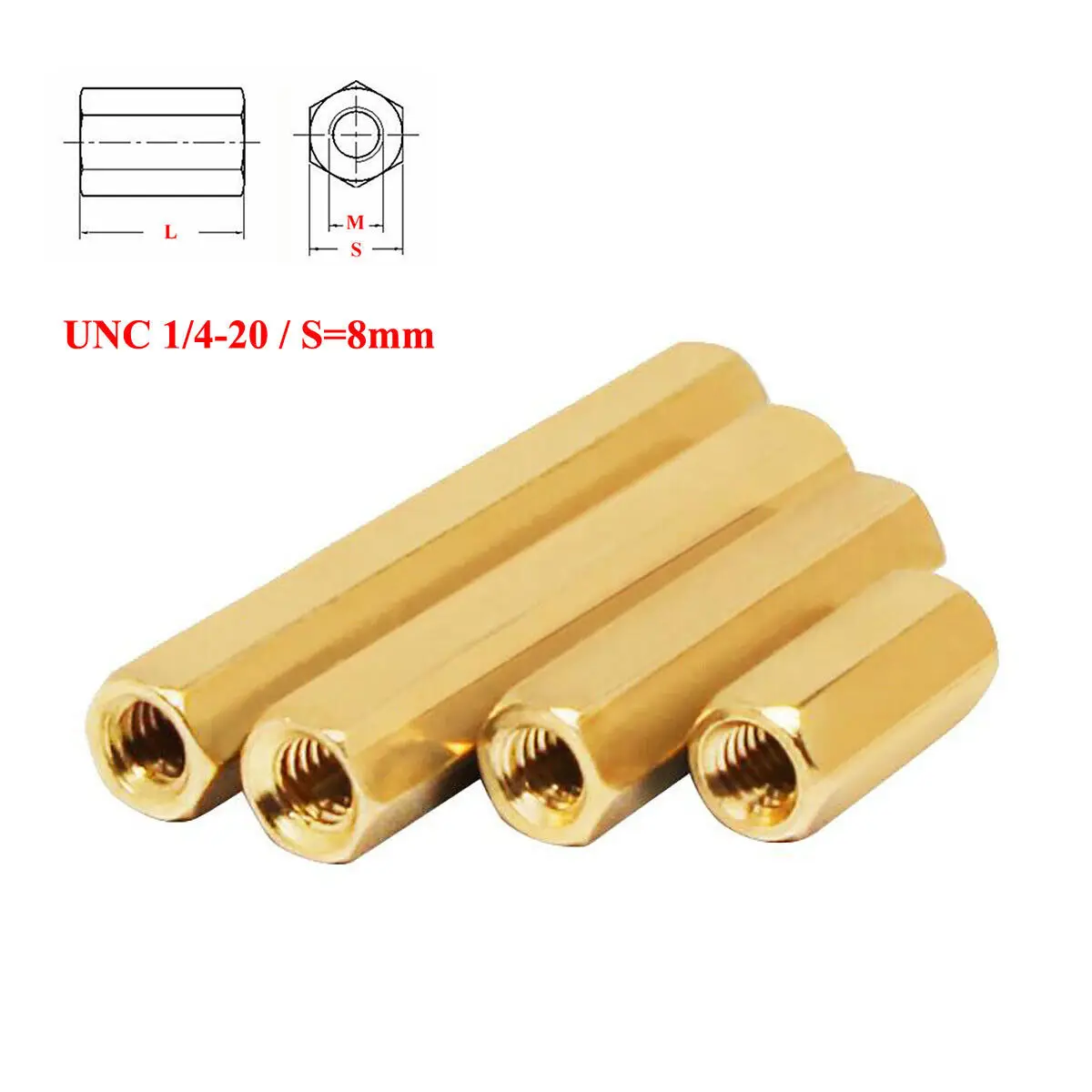 

UNC 1/4-20 (S=8mm) Brass Hex Standoff Pillars Hexagon Female Threaded Studs Sleeving PCB Motherboard Spacer Nuts Hollow Column