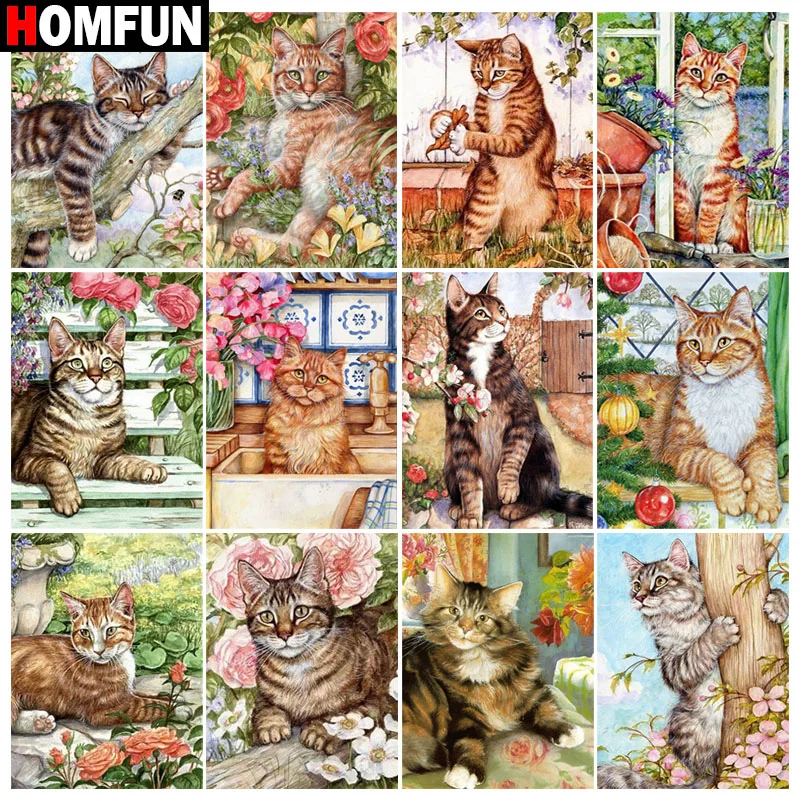 

Алмазная 3D картина HOMFUN «Кот Цветок», Набор для вышивки крестиком «сделай сам», квадратная, круглая вышивка