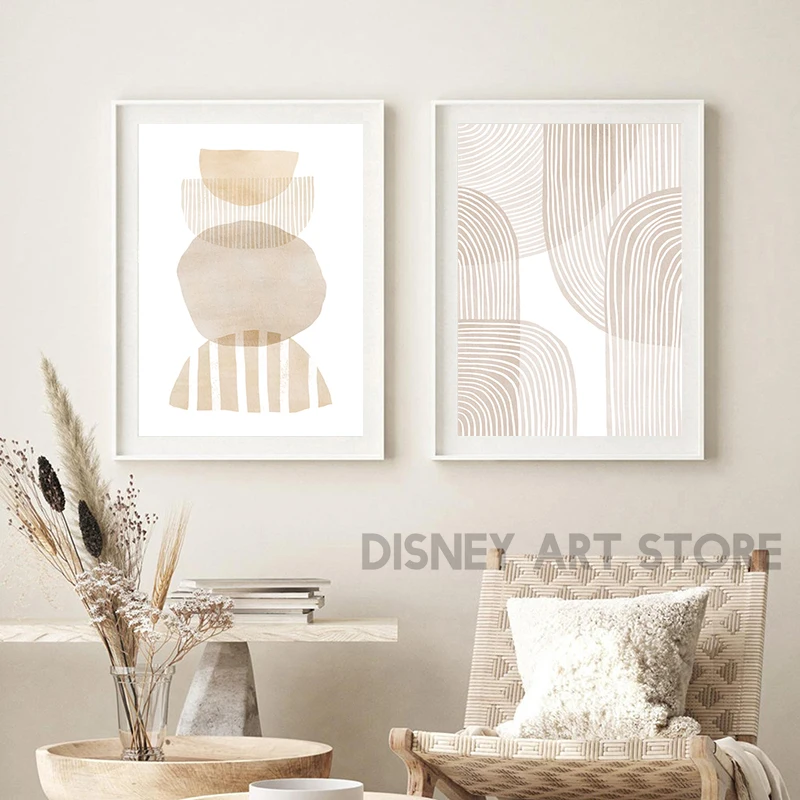 Бежевая серая Геометрическая настенная печать Природный тон абстрактный постер