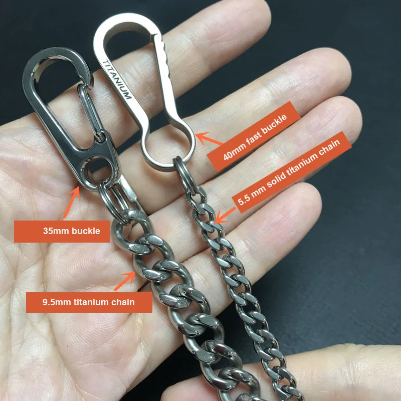 I-Souled Pure Titanium Key Jean Loop Pants Wallet Chain Safe Never Rust Great Lightweight 9.5 MM Wide