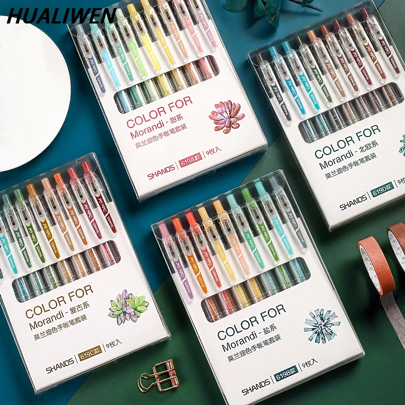 

9Pcs/set Morandi Gel Pens Set Kawaii Colored 0.5 mm Ballpoint Pen for Journal Cute School Stationary Supplies