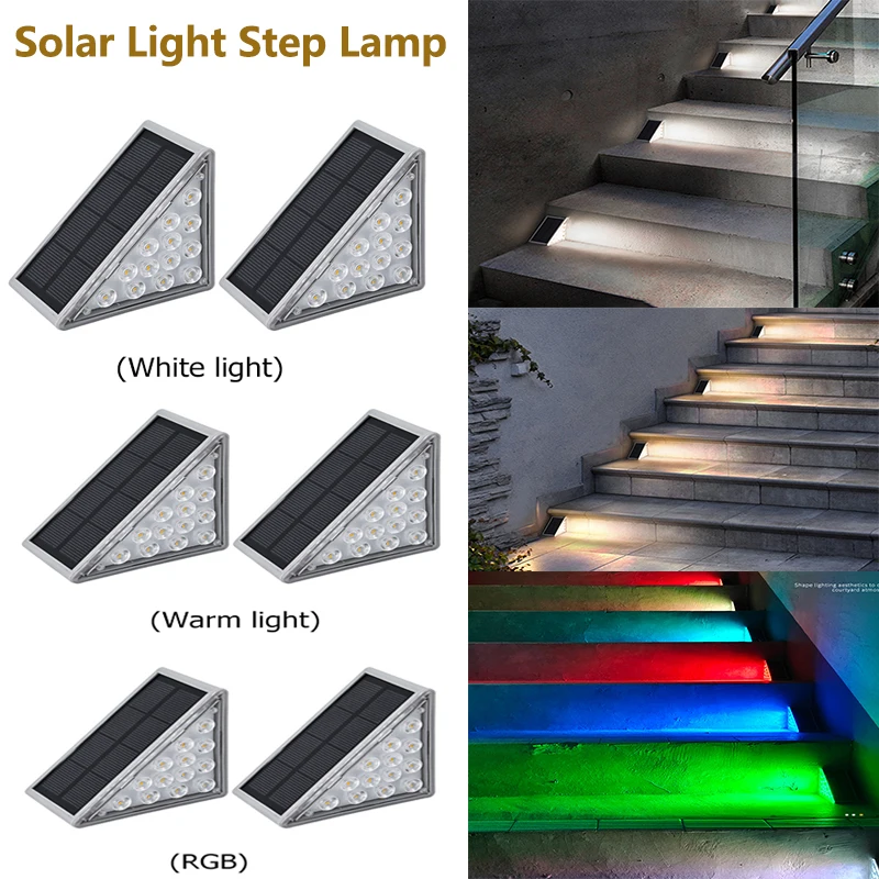 

2 Pack Led Solar Stair Light Ip67 Waterproof Solar Landscape Light White/warm White/rgb Color for Outdoor Garden Courtyard Decor