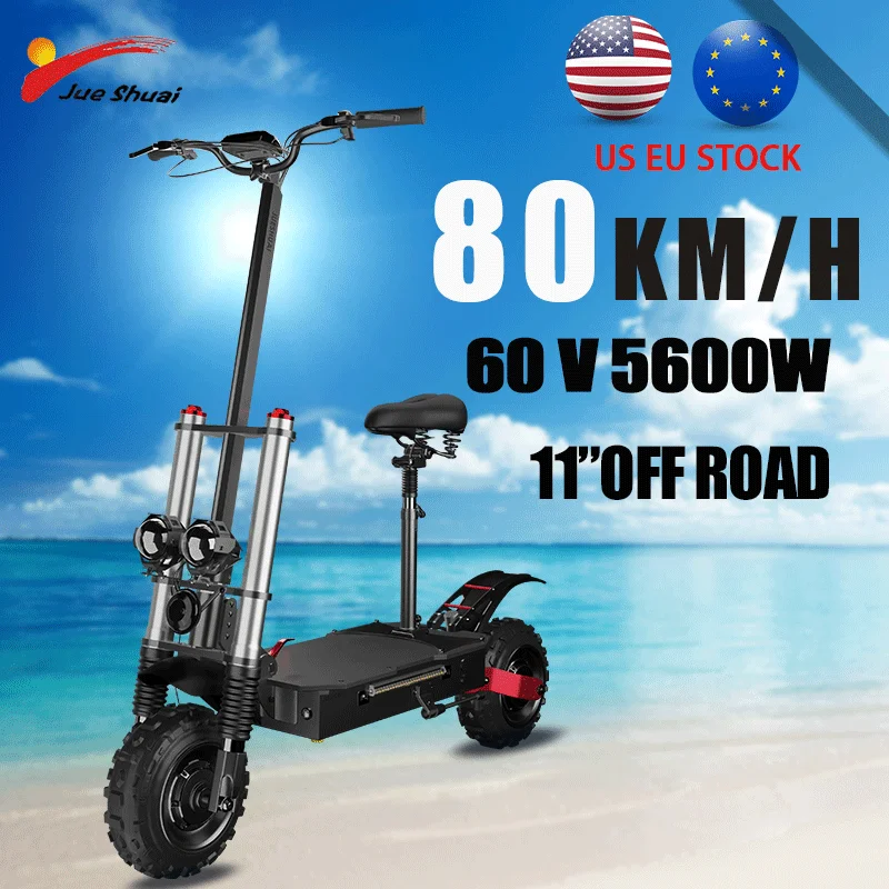 

USA EU Warehouse Adult Electric Scooter 60V 5600W Dual Motor 11" Offroad Tires E-Scooter Max Speed 85km/h Foldable Kick Scooter