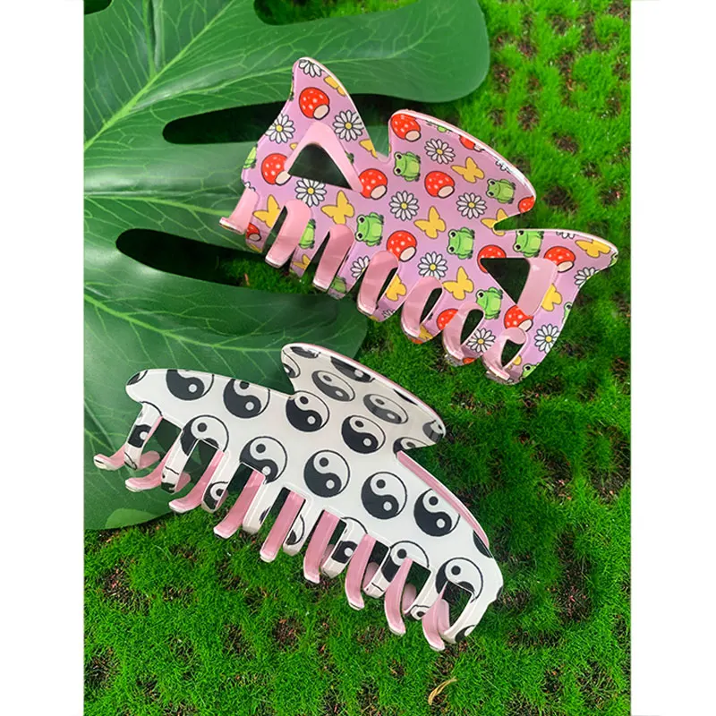 Ful Painting Daisy Flowers Resin Hairpin Irregular Hollow Out Tai Chi Hair Claws For Women Girl Party Jewelry Huanzhi New