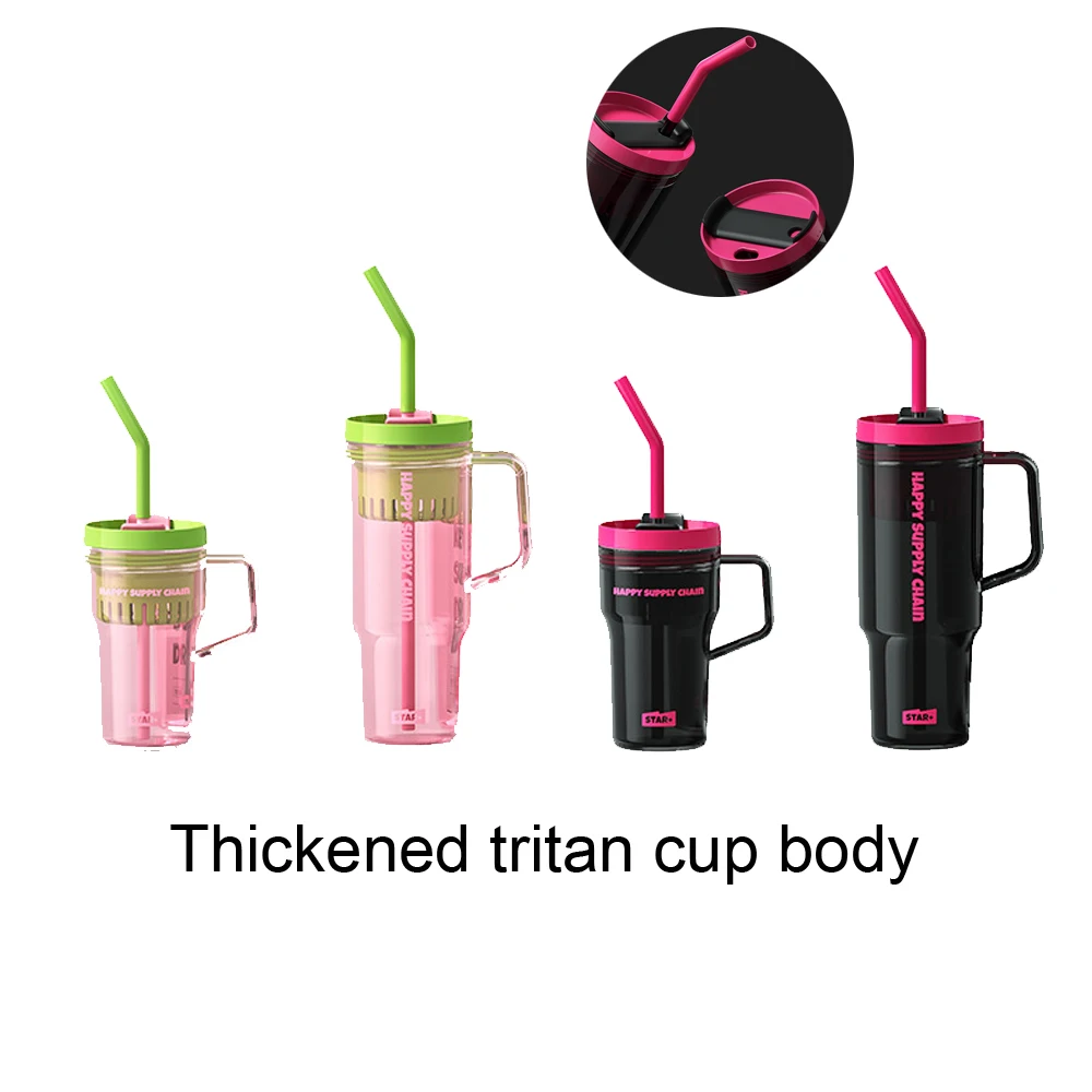 

Large-capacity Portable Tons Of Straw Cup High Temperature Resistance Thickened Tritan Water Bottle Tumbler With Handle