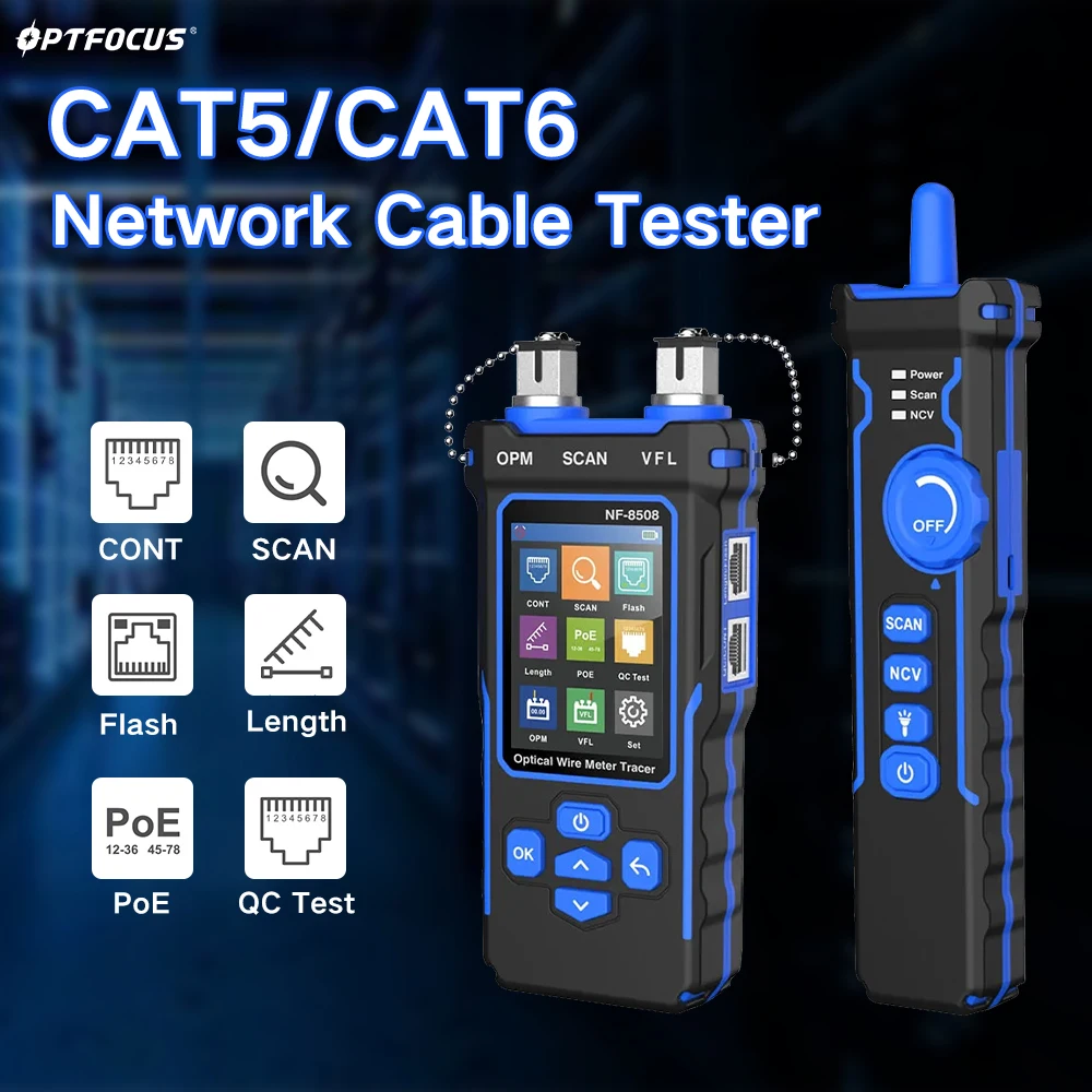 Фото Тестер сетевого кабеля OPTFOCUS CAT5 CAT6 POE, проверка сетевых линий, тестер высокого качества OPM VFL 10 мВт №1