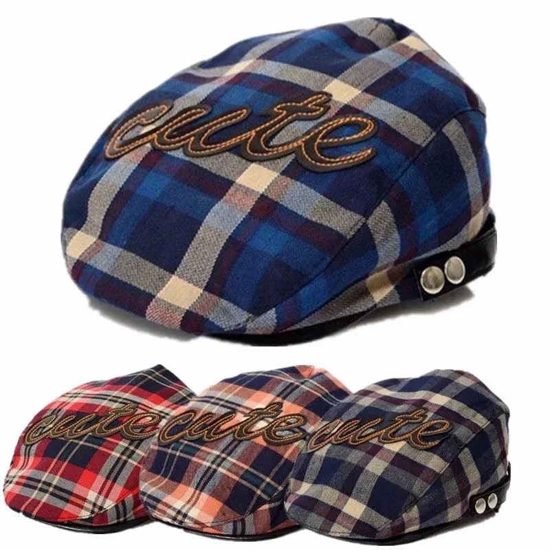 

Olokele Toddler Berets Hats Cute Letter Plaid Gentleman Caps Girls Boys Newsboy Sun Hat Infant Beanie Hats 1-2-3-4-5 Years