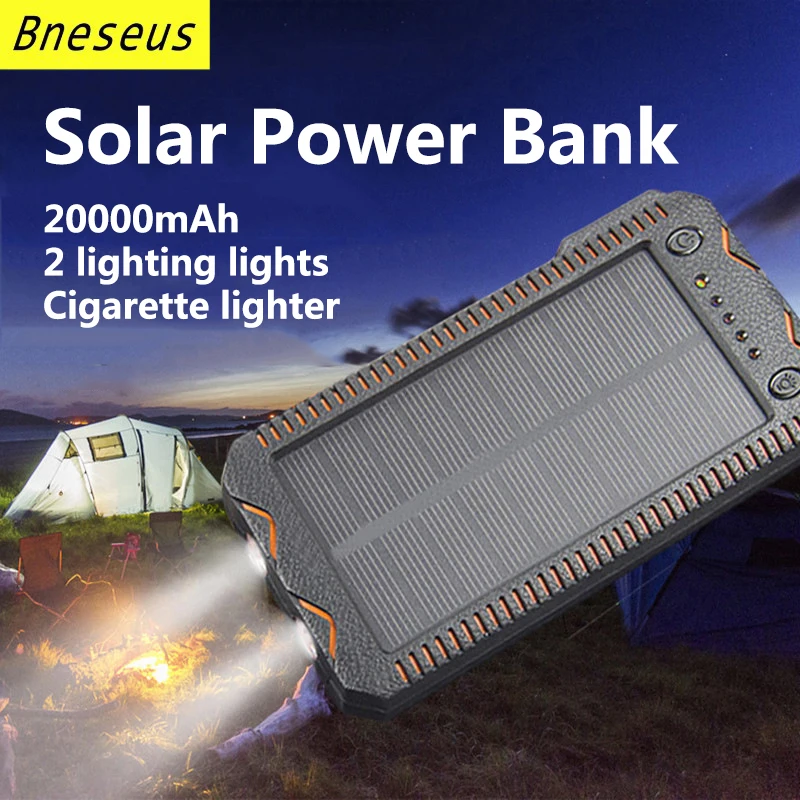 Solar Power Bank 20000mAh Outdoor Lighting External Auxiliary Battery Pack For Apple Huawei Samsung Xiaomi Portable Powerbank