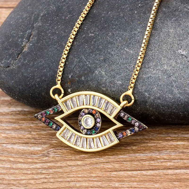 Купи AIBEF New Fashion Rainbow Crystal Evil Eye Pendant  Zirconia Copper CZ Chain Choker Necklace For Women Girls Aesthetic Jewelry за 209 рублей в магазине AliExpress