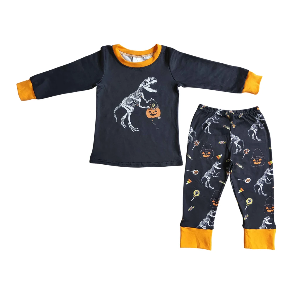 

RTS 2022 Toddler Clothing Sets Dinosaur Pumpkin Wholesale Boutique Children Kids Wear Halloween Pajamas Sets