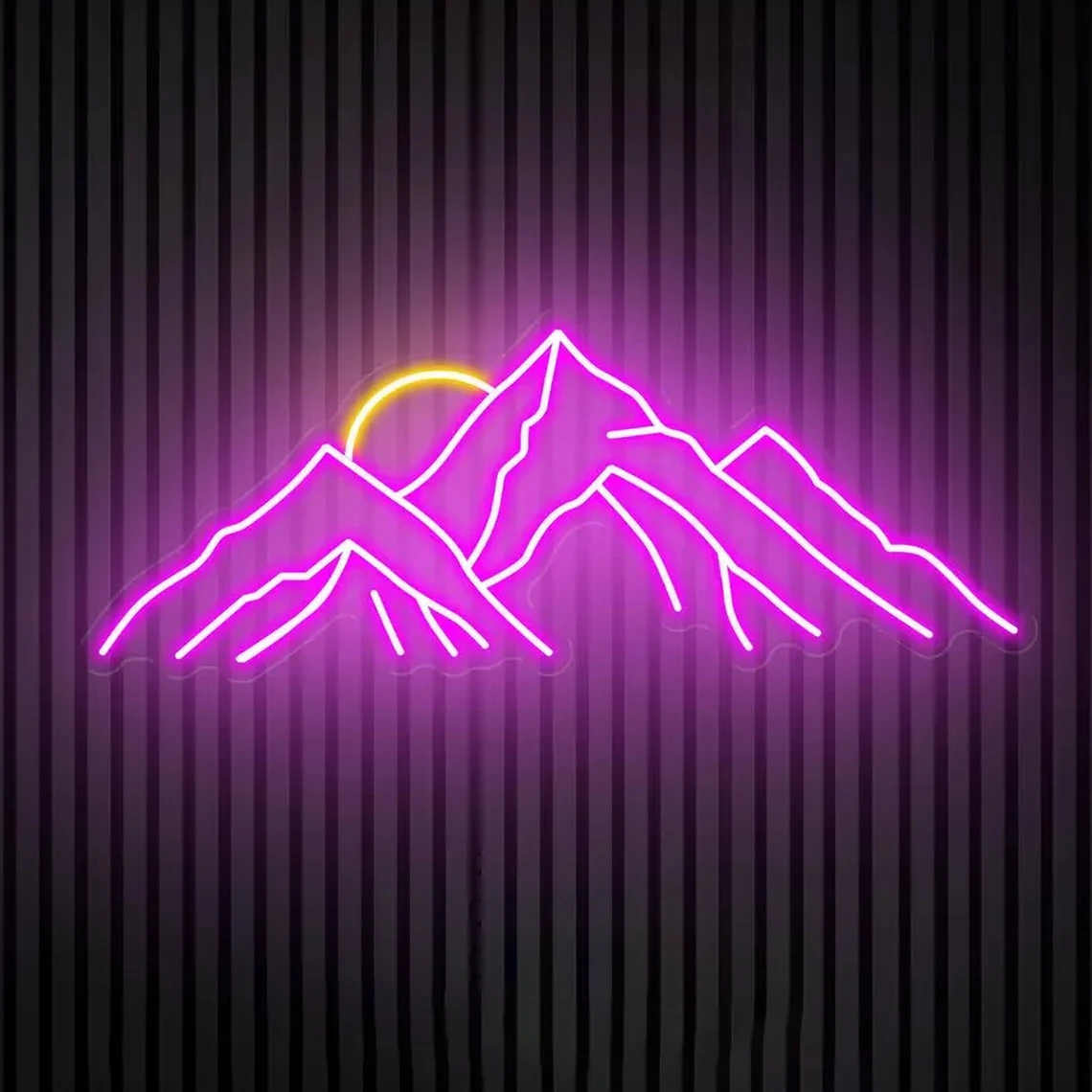 Неоновая вывеска с изображением гор заката восхода солнца настенное искусство