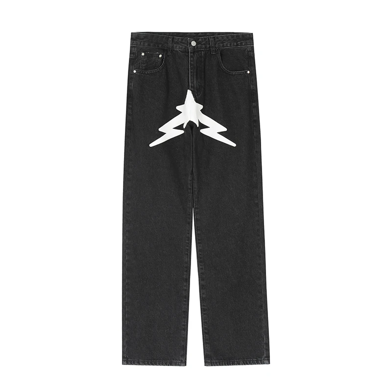 

Hip Hop Stars Print Patchwork Streetwear Loose Jeans For Men Women Straight Pockets Retro Casual Baggy Denim Trousers Pantalones