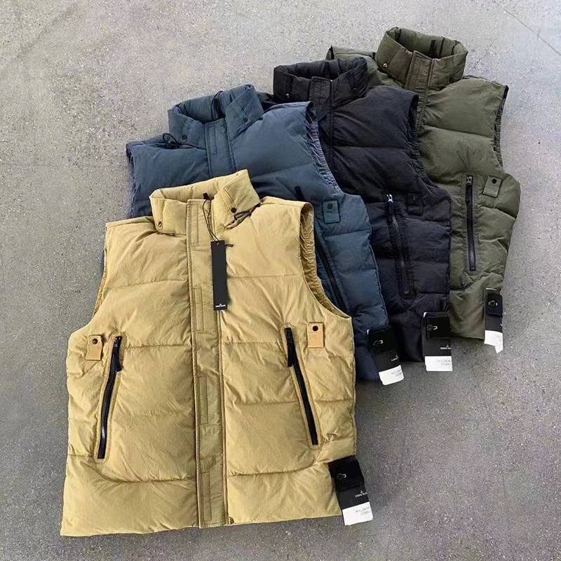 Autumn Winter Mens Street Stone Vest Thickened Puff Jacket Zipper Windproof Waterproof Women Sleeveless Clothes Black Blue Green
